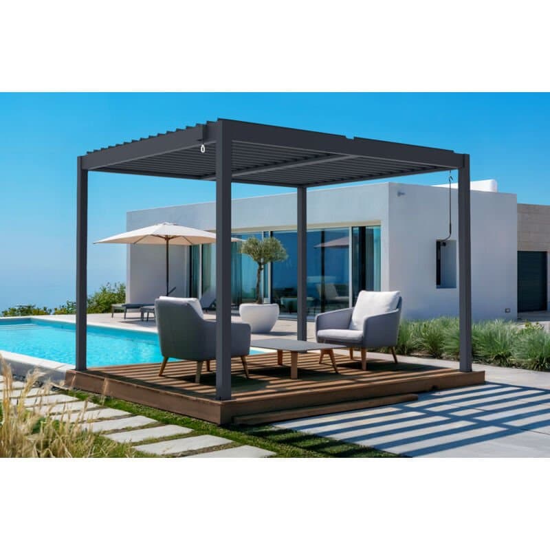 Pergola bioclimatique autoportée PIANA 3x2,5m aluminium gris - lames orientables