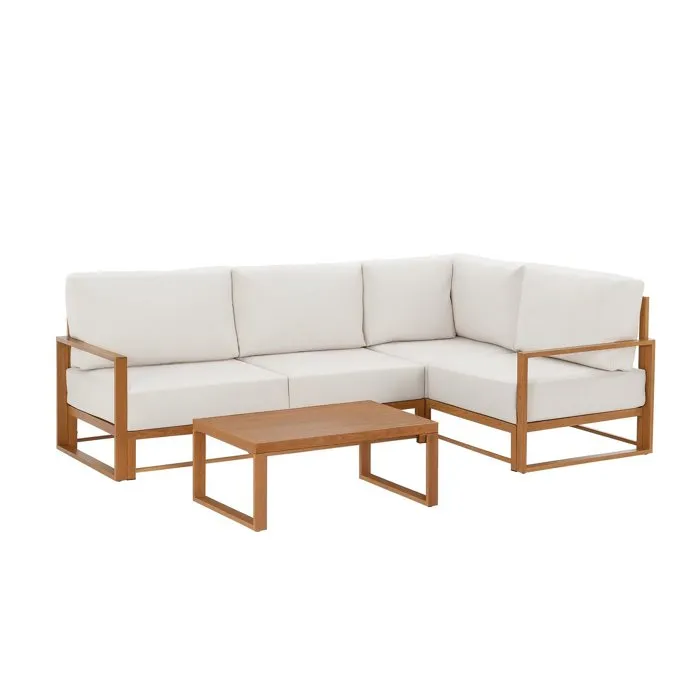 Salon de jardin d'angle SANTA – Aluminium effet bois 5 personnes avec table basse
